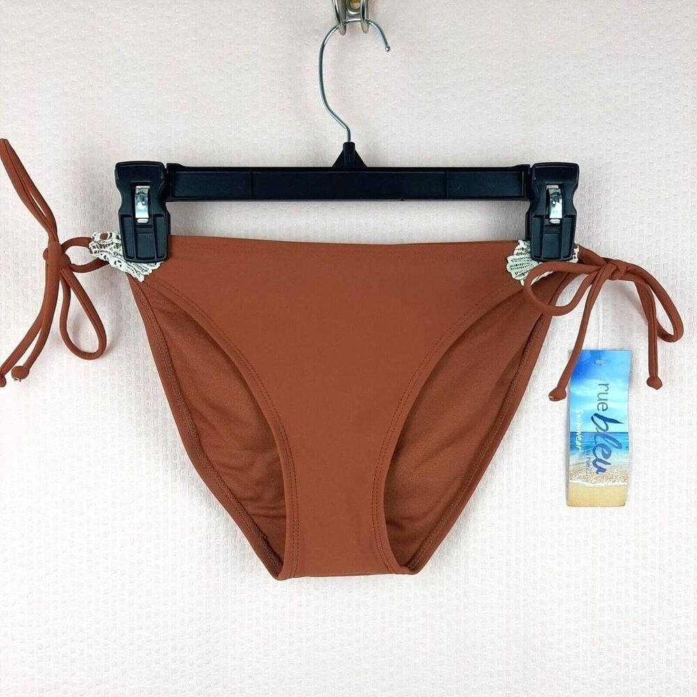 NEW Rue 21 Bleu Swim Bikini Bottom Tie Spaghetti Straps Brown with Lace Sz L